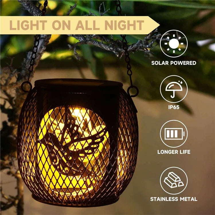 TY-HD01 Iron Projection Light Patio Solar Light Hollow-Out Hanging Lamp
