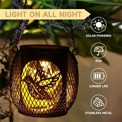 TY-HD01 Iron Projection Light Patio Solar Light Hollow-Out Hanging Lamp
