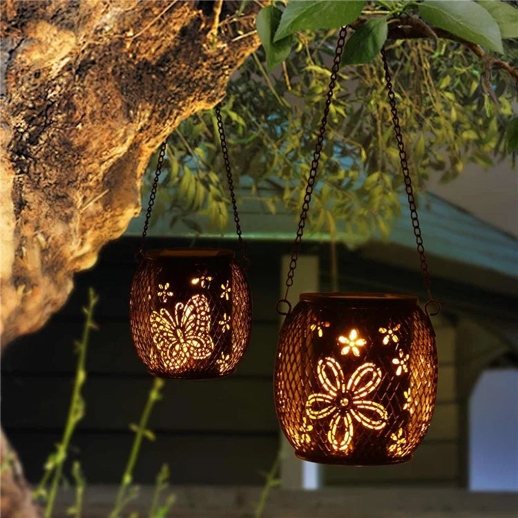 TY-HD01 Iron Projection Light Patio Solar Light Hollow-Out Hanging Lamp
