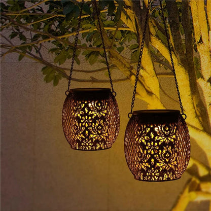 TY-HD01 Iron Projection Light Patio Solar Light Hollow-Out Hanging Lamp