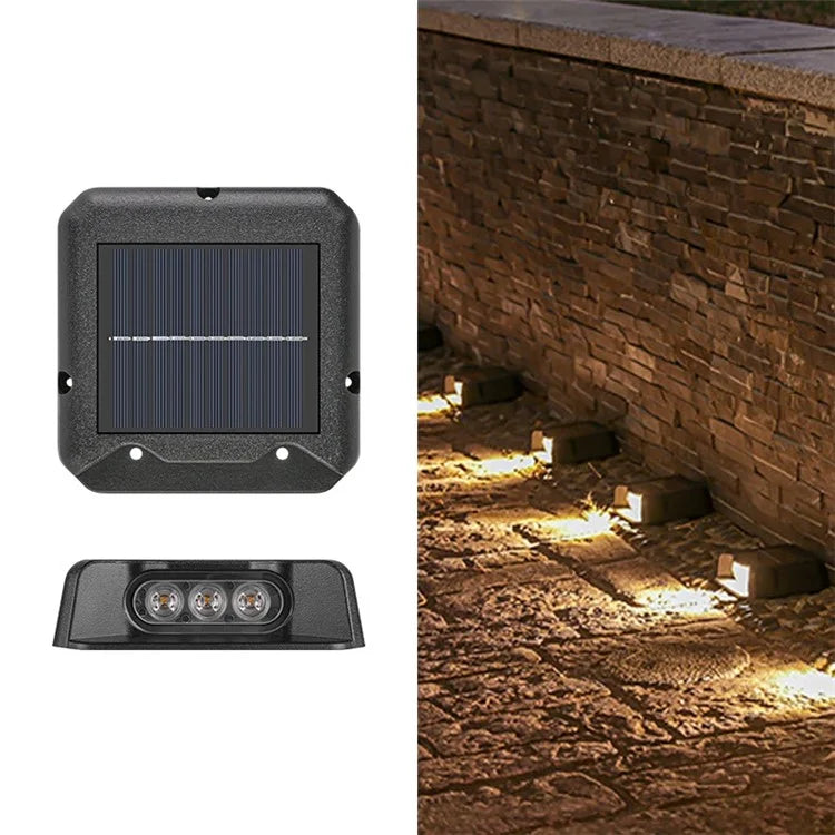 3-LED Solar Step Lights Waterproof Single Side Deck Pathway LED Lamp Outdoor Wall Lamp