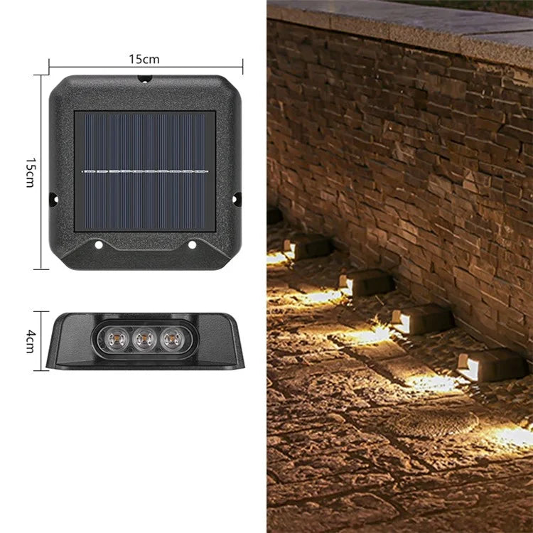3-LED Solar Step Lights Waterproof Single Side Deck Pathway LED Lamp Outdoor Wall Lamp