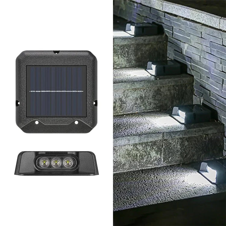 3-LED Solar Step Lights Waterproof Single Side Deck Pathway LED Lamp Outdoor Wall Lamp
