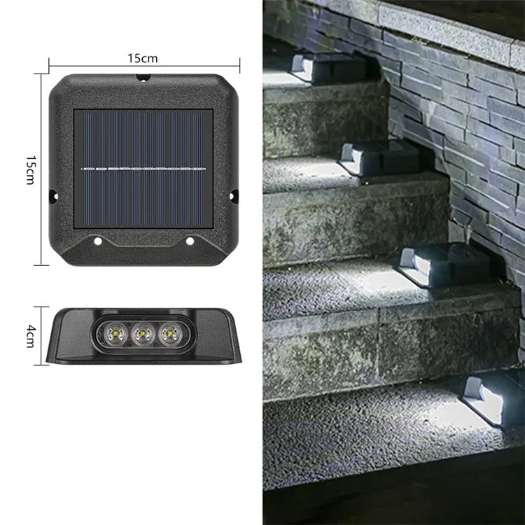 3-LED Solar Step Lights Waterproof Single Side Deck Pathway LED Lamp Outdoor Wall Lamp