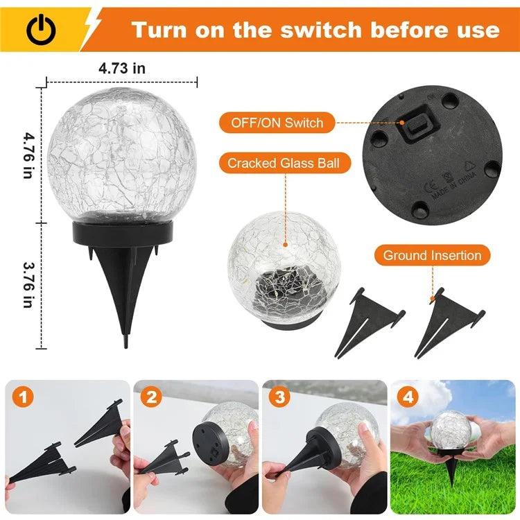 2PCS Garden Solar Lights Cracked Style Ball Lamp Waterproof Light