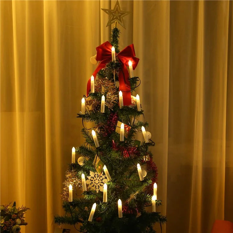 1m 10-LED Clip Design Candle LED String Light Christmas Tree Birthday Party Decorative Lamp, 2xAA Battery / Flashing+Timing