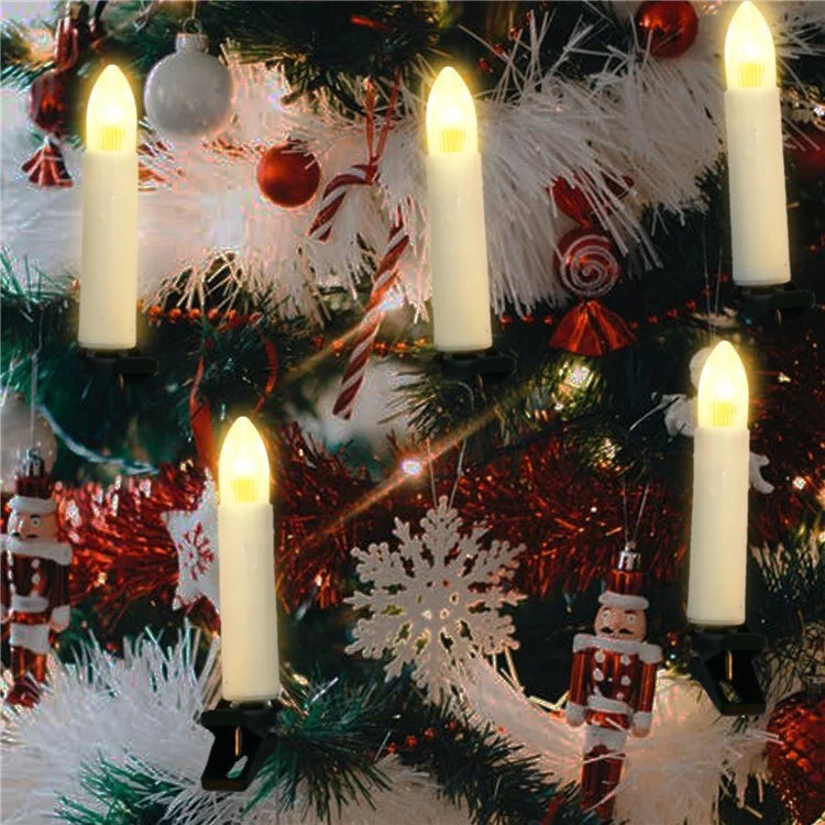 1m 10-LED Clip Design Candle LED String Light Christmas Tree Birthday Party Decorative Lamp, 2xAA Battery / Flashing+Timing
