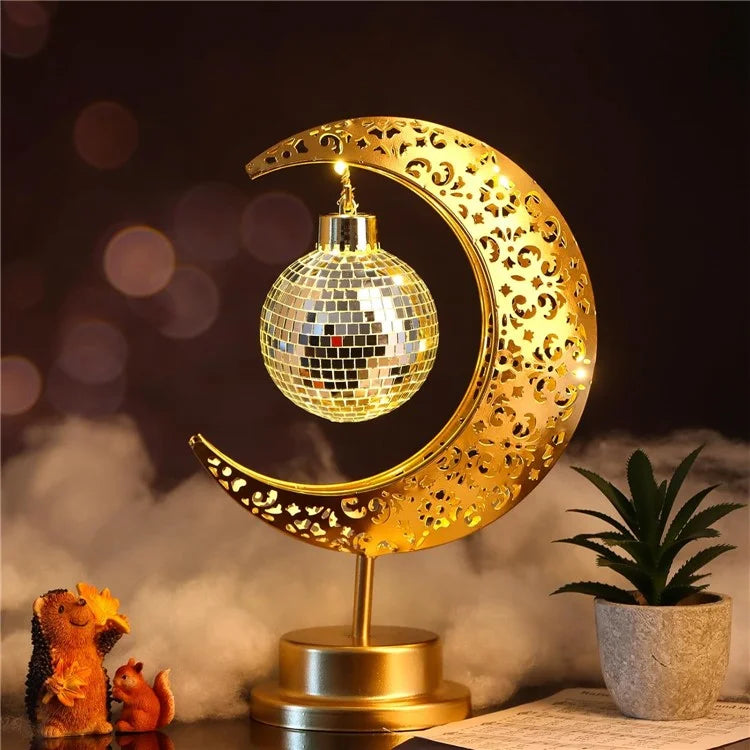 Holiday Decoration LED Table Lamp Iron Art Hollow Moon Disco Ball Desktop Light