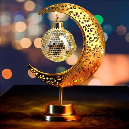 Holiday Decoration LED Table Lamp Iron Art Hollow Moon Disco Ball Desktop Light