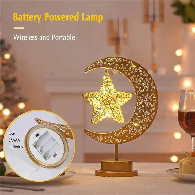 Holiday Decoration LED Table Lamp Vines Star Iron Art Hollow Moon Desktop Light