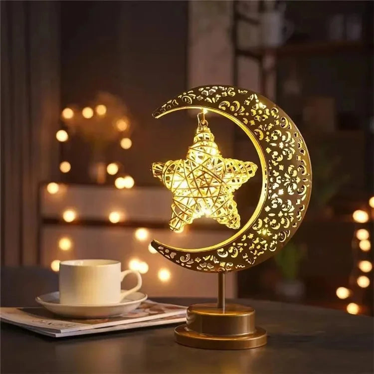 Holiday Decoration LED Table Lamp Vines Star Iron Art Hollow Moon Desktop Light