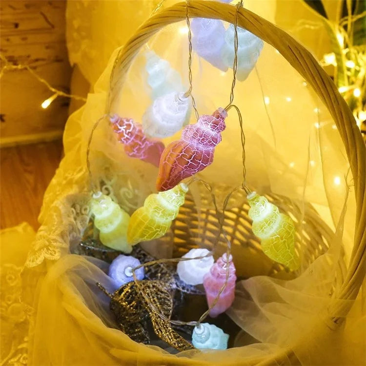 2m 10-LED Conch Shape Decorative String Light Home Party Ambient Night Lamp, Constant Light