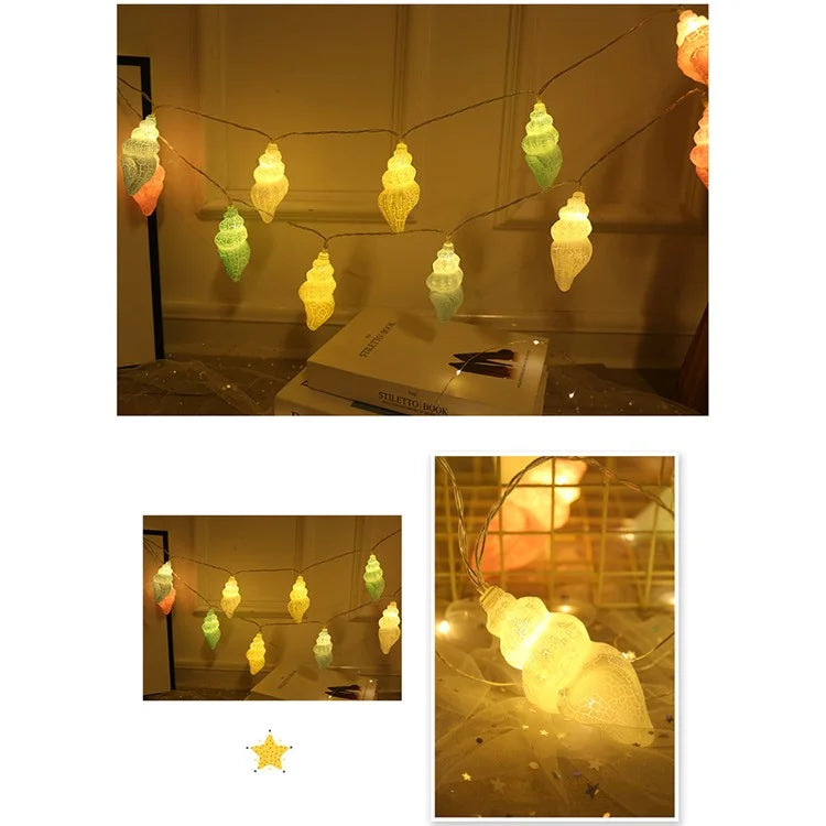 2m 10-LED Conch Shape Decorative String Light Home Party Ambient Night Lamp, Constant Light