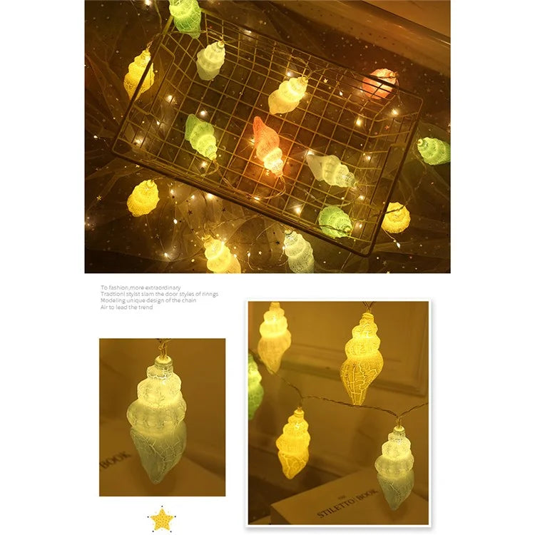 2m 10-LED Conch Shape Decorative String Light Home Party Ambient Night Lamp, Constant Light
