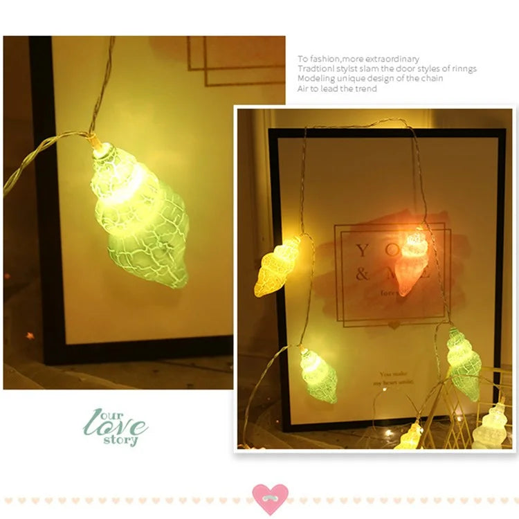 2m 10-LED Conch Shape Decorative String Light Home Party Ambient Night Lamp, Constant Light