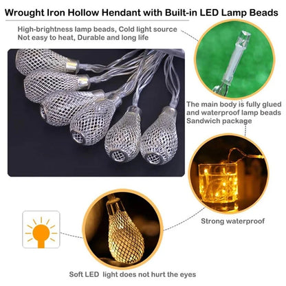 1.5m 10-LED Morocco Iron Art Water Drop String Light Home Party Decorative Lamp, Constant Warm Light