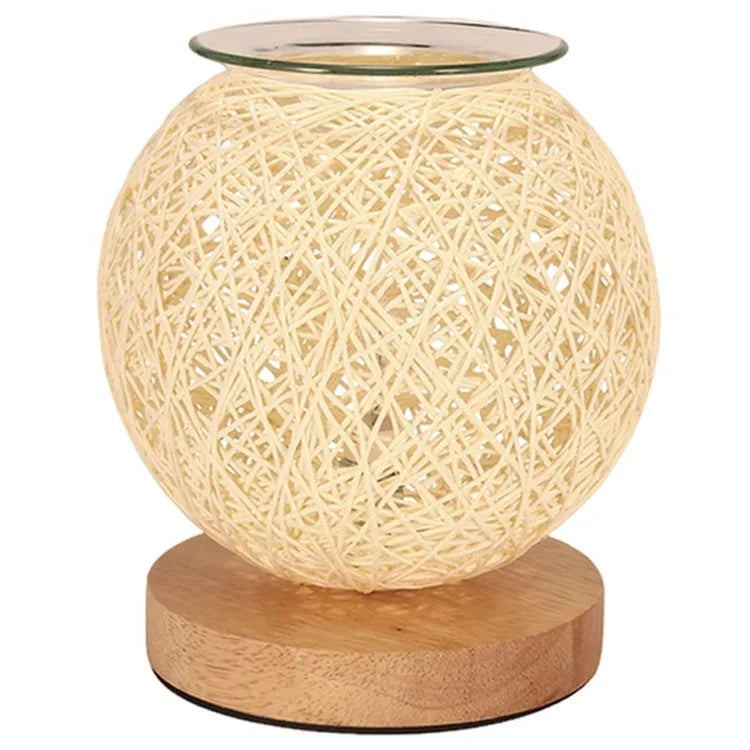 Rattan Ball Wax Melt Lamp Dimmable Decorative Night Light Aroma Diffuser Light Wax Melting Device, EU Plug
