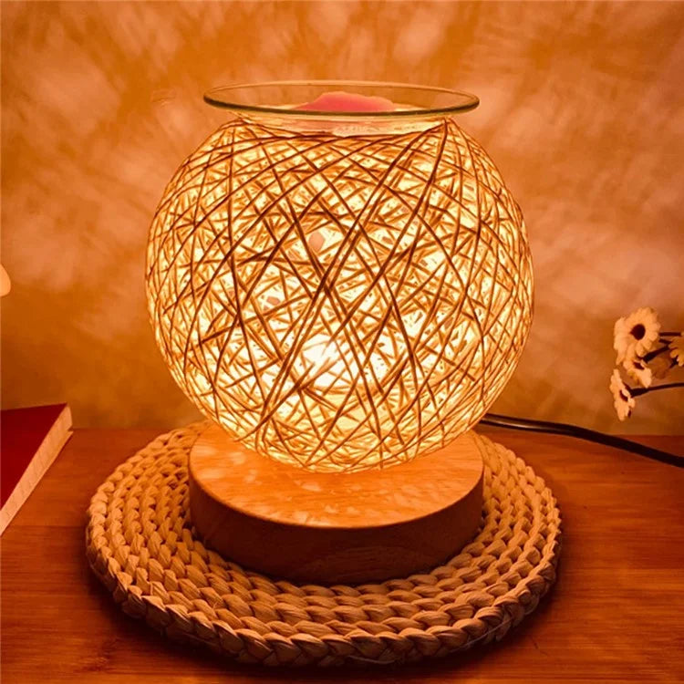 Rattan Ball Wax Melt Lamp Dimmable Decorative Night Light Aroma Diffuser Light Wax Melting Device, EU Plug