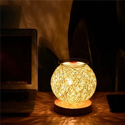 Rattan Ball Wax Melt Lamp Dimmable Decorative Night Light Aroma Diffuser Light Wax Melting Device, EU Plug
