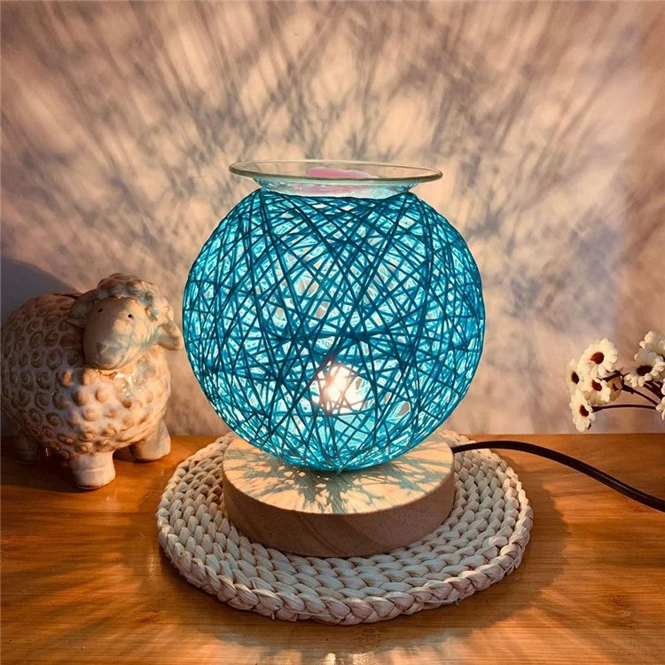 Rattan Ball Wax Melt Lamp Dimmable Decorative Night Light Aroma Diffuser Light Wax Melting Device, EU Plug