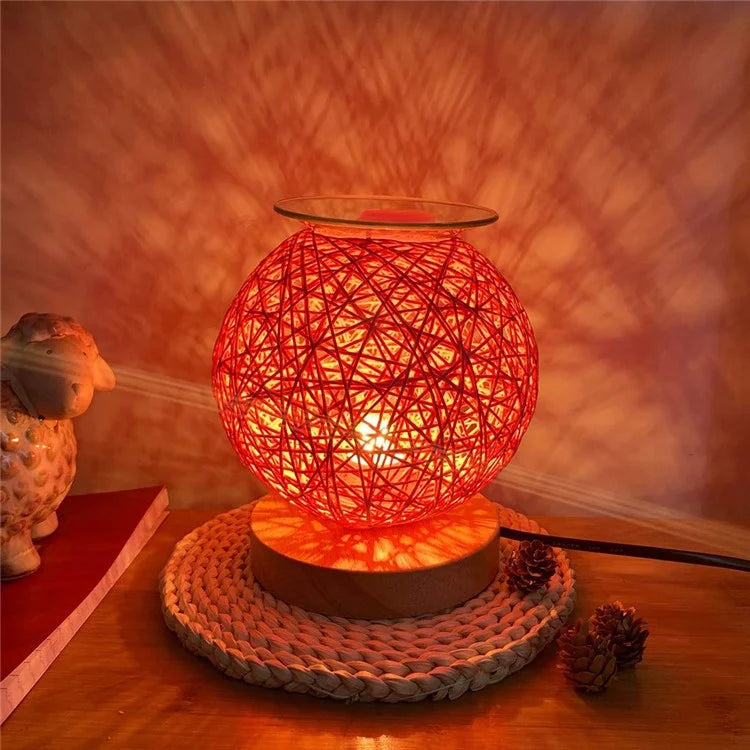 Rattan Ball Wax Melt Lamp Dimmable Decorative Night Light Aroma Diffuser Light Wax Melting Device, EU Plug