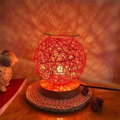 Rattan Ball Wax Melt Lamp Dimmable Decorative Night Light Aroma Diffuser Light Wax Melting Device, EU Plug