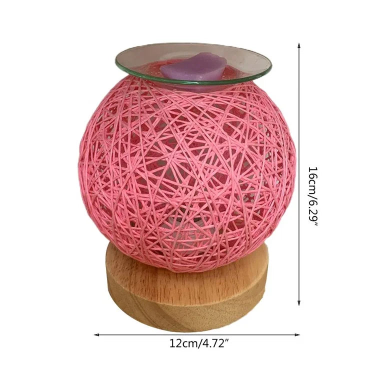 Rattan Ball Wax Melt Lamp Dimmable Decorative Night Light Aroma Diffuser Light Wax Melting Device, EU Plug