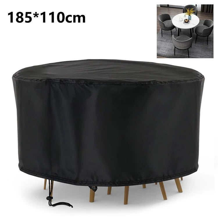 185x110cm Anti-UV 210D Oxford Cloth Outdoor Garden Round Furniture Dust Cover with Drawstring