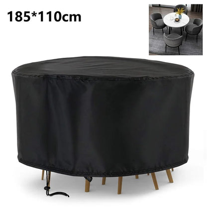 185x110cm Anti-UV 210D Oxford Cloth Outdoor Garden Round Furniture Dust Cover with Drawstring