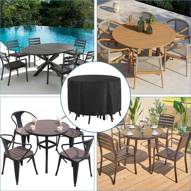 148x60cm Anti-UV 210D Oxford Cloth Outdoor Garden Round Furniture Dust Cover with Drawstring