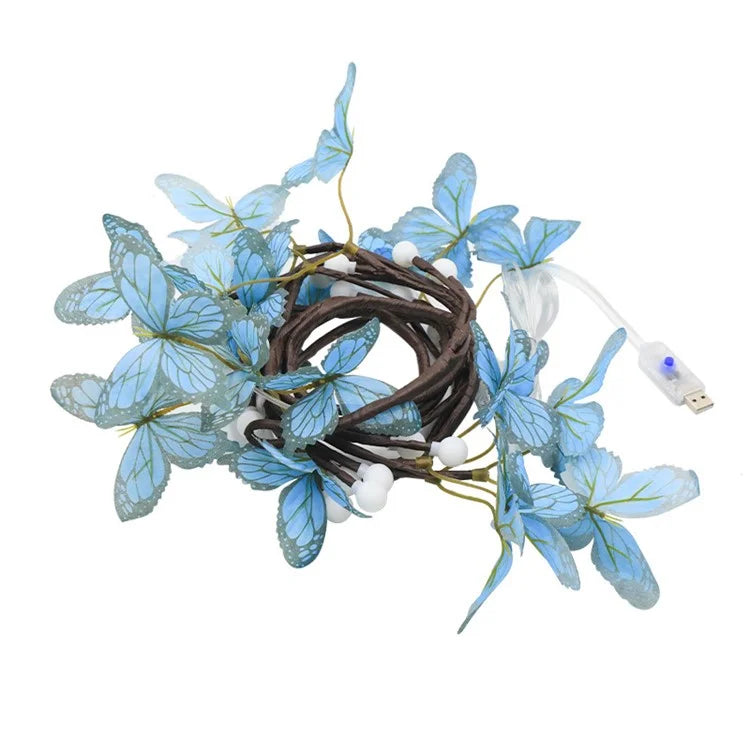 1.6m 36-Light USB Powered Blue Butterfly Rattan Strip Light Indoor Wall Decoration Atmosphere Lamp, 8 Modes with Remote Control