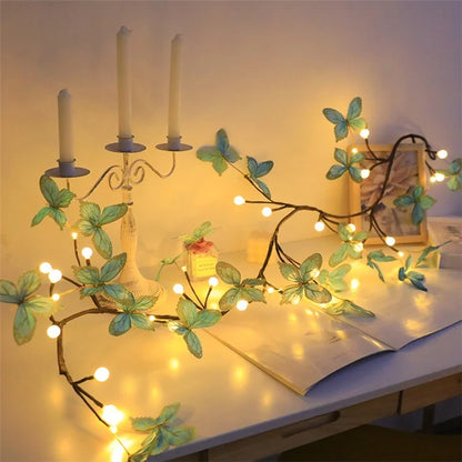 1.6m 36-Light USB Powered Blue Butterfly Rattan Strip Light Indoor Wall Decoration Atmosphere Lamp, 8 Modes with Remote Control