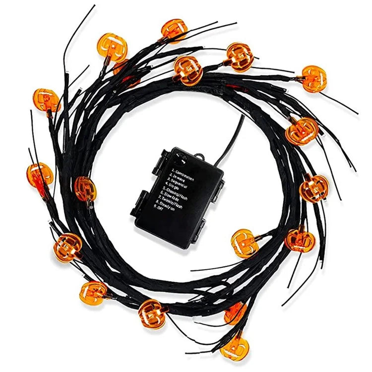 Halloween Garland Lights 1.8m 54 LED 8 Modes Pumpkin Bat Spider Willow Vine Twig Lights