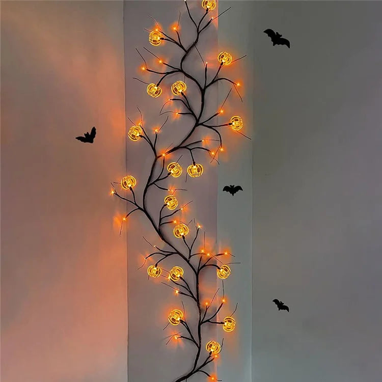 Halloween Garland Lights 1.8m 54 LED 8 Modes Pumpkin Bat Spider Willow Vine Twig Lights