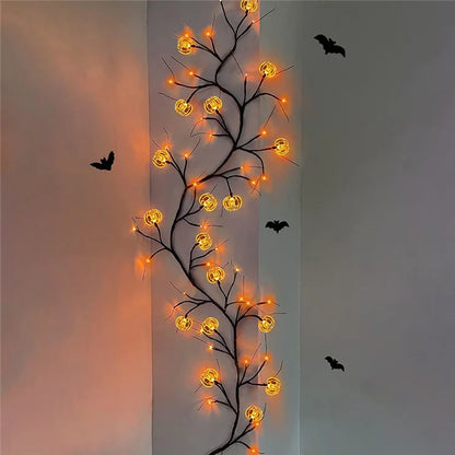 Halloween Garland Lights 1.8m 54 LED 8 Modes Pumpkin Bat Spider Willow Vine Twig Lights