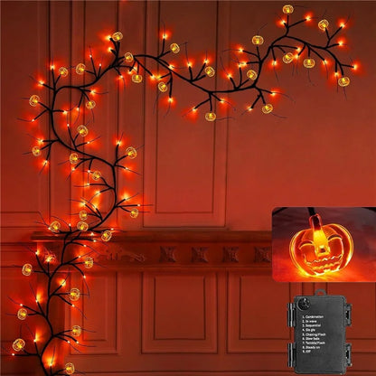 Halloween Garland Lights 1.8m 54 LED 8 Modes Pumpkin Bat Spider Willow Vine Twig Lights