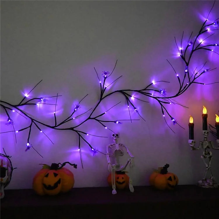 Halloween Garland Lights 1.8m 54 LED 8 Modes Pumpkin Bat Spider Willow Vine Twig Lights