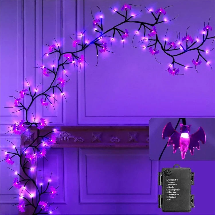 Halloween Garland Lights 1.8m 54 LED 8 Modes Pumpkin Bat Spider Willow Vine Twig Lights