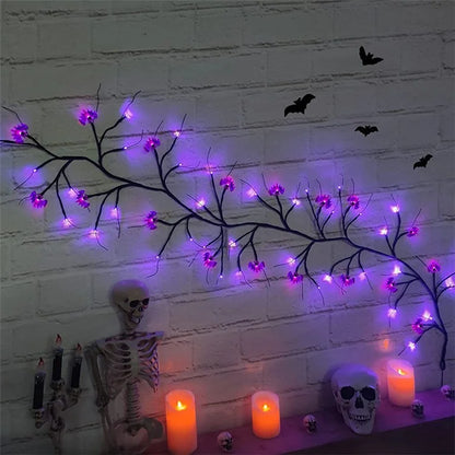 Halloween Garland Lights 1.8m 54 LED 8 Modes Pumpkin Bat Spider Willow Vine Twig Lights
