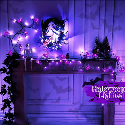 Halloween Garland Lights 1.8m 54 LED 8 Modes Pumpkin Bat Spider Willow Vine Twig Lights
