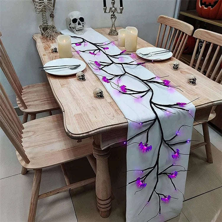 Halloween Garland Lights 1.8m 54 LED 8 Modes Pumpkin Bat Spider Willow Vine Twig Lights