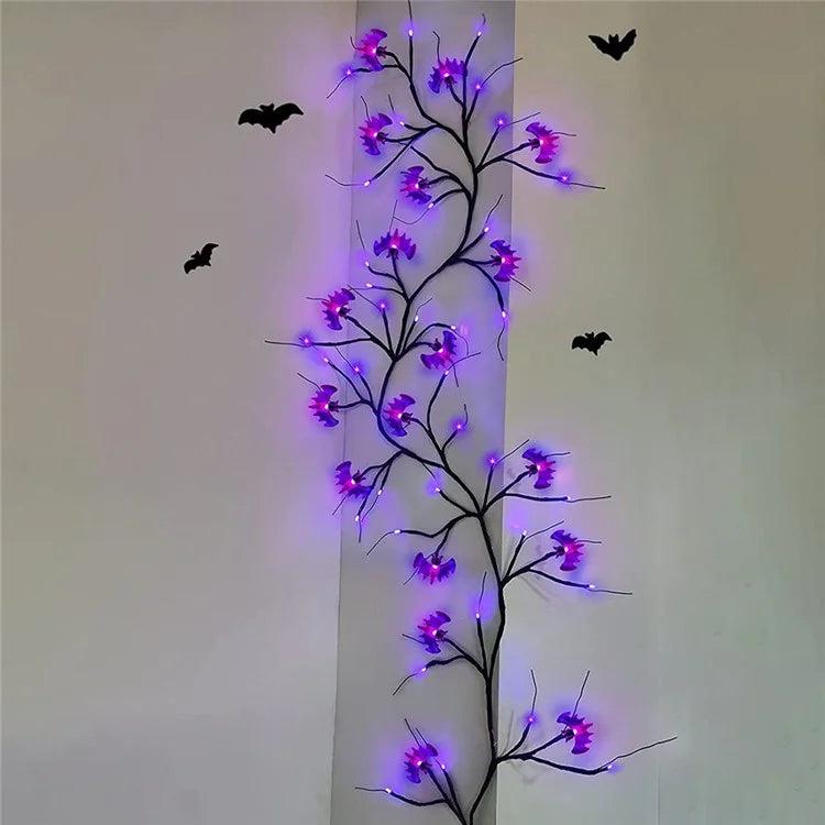 Halloween Garland Lights 1.8m 54 LED 8 Modes Pumpkin Bat Spider Willow Vine Twig Lights