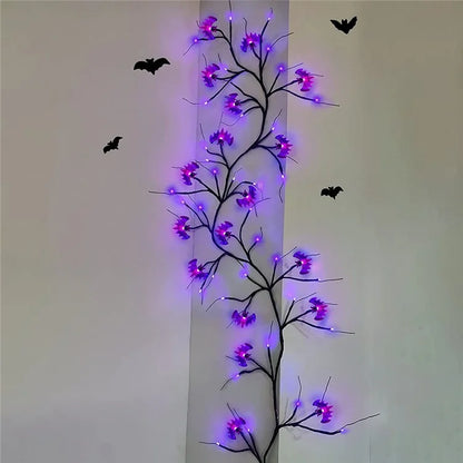 Halloween Garland Lights 1.8m 54 LED 8 Modes Pumpkin Bat Spider Willow Vine Twig Lights