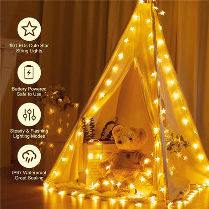1.5m 10-LED Star Design String Light Outdoor Home Festival Decorative Ambient Light, Battery Box Powered