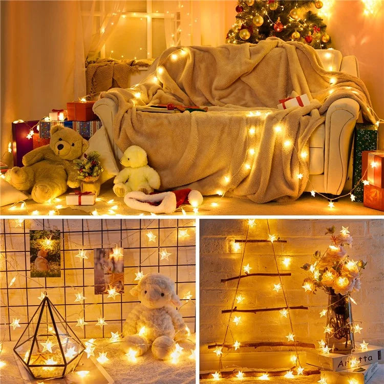 1.5m 10-LED Star Design String Light Outdoor Home Festival Decorative Ambient Light, Battery Box Powered