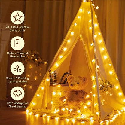 3m 20-LED Star Design String Light Outdoor Home Festival Decorative Ambient Light, Battery Box Powered