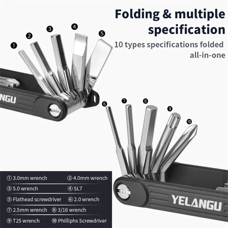 YELANGU LW-A02 10-in-1 Aluminum Alloy + Steel Multi-Function Wrenches Portable Repairing Tool