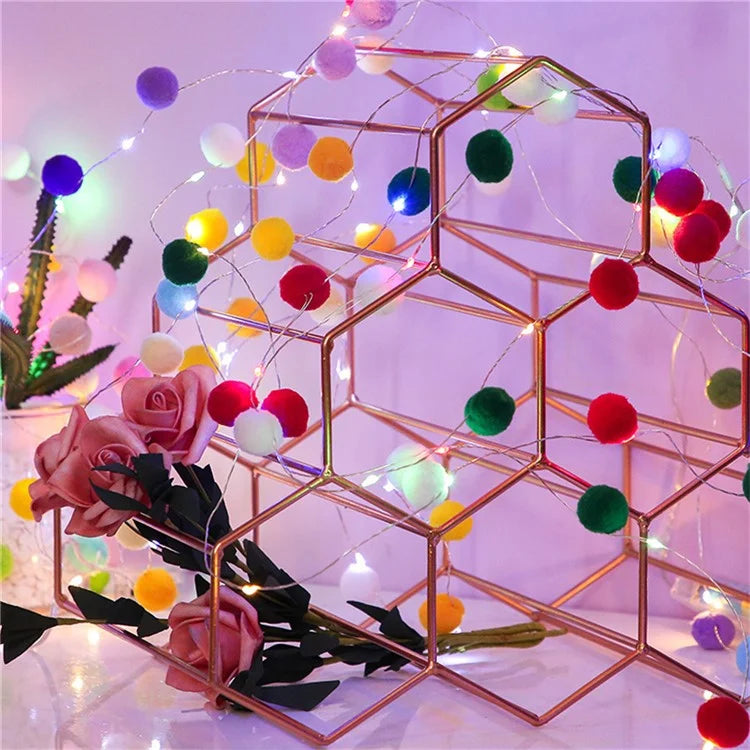 2m 20 LED Cotton Ball String Light Fairy Lights Battery Powered Festival Party Decor