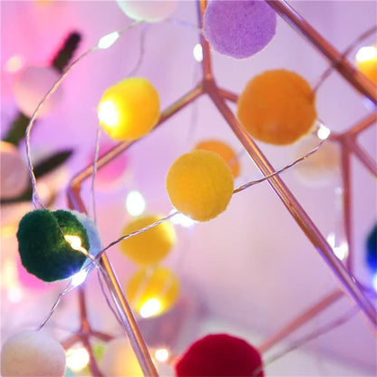 2m 20 LED Cotton Ball String Light Fairy Lights Battery Powered Festival Party Decor