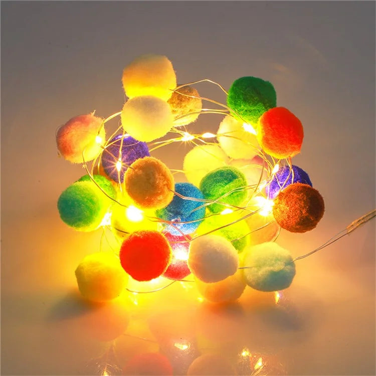 2m 20 LED Cotton Ball String Light Fairy Lights Battery Powered Festival Party Decor